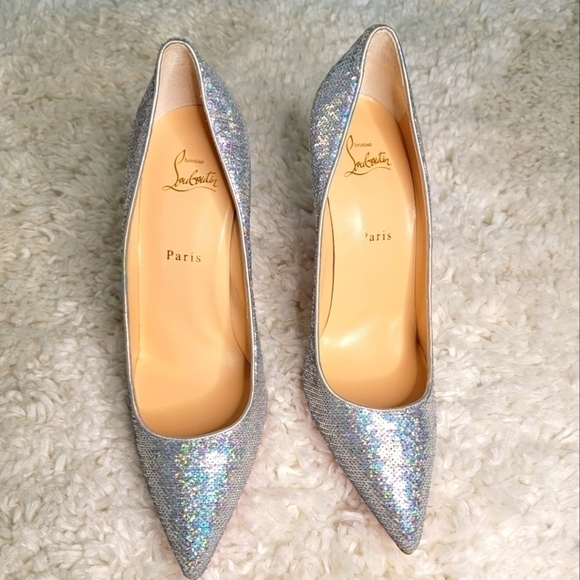 Christian Louboutin Silver Shoes Kate 100 Paill Hotfix Heels Size 41 Pumps - Picture 8 of 13